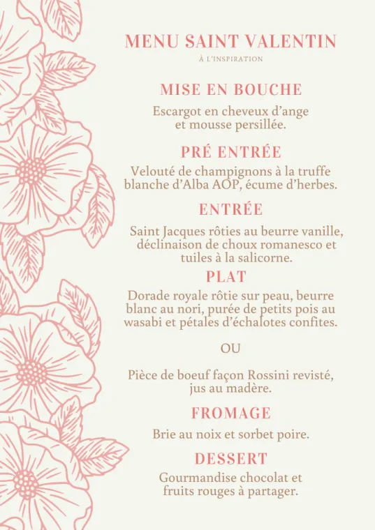Menu de la Saint-Valentin dans restaurant semi-gastronomique à Grenoble