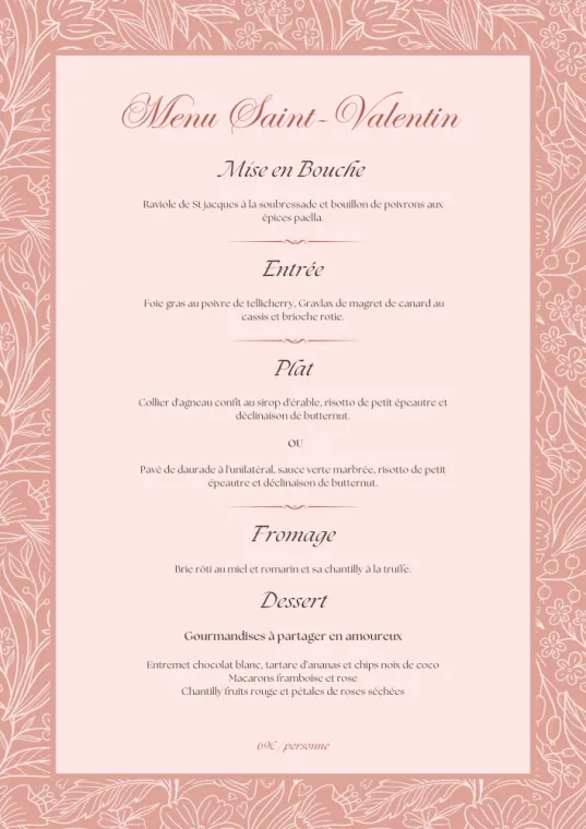 Menu saint valentin 2026, Grenoble, L’Inspiration
